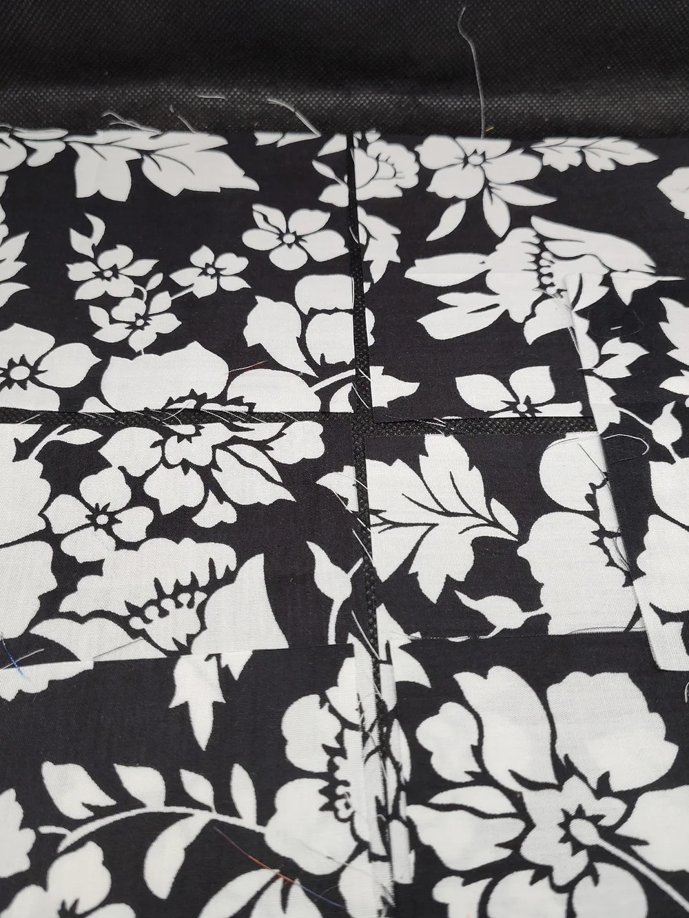 7 4.50 INCH Black Floral Cotton Fabric SQUARES